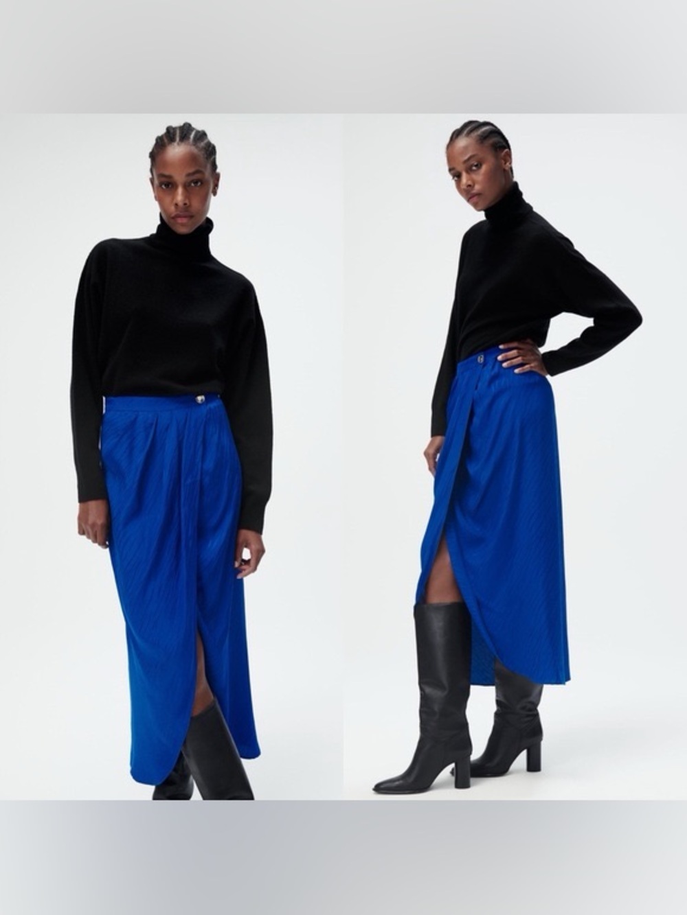 Zara Cobalt Satin Midi Skirt with Front slit XS